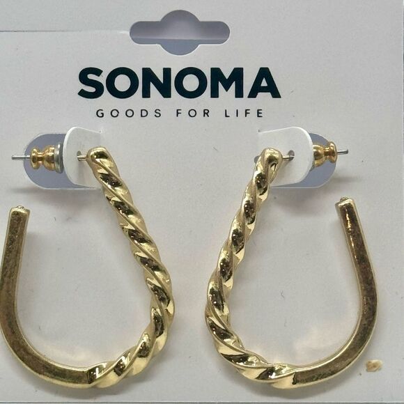 Sonoma Gold Tone Rope Textured Open Hoop Post Earrings 1.25 inch - Picture 5 of 8